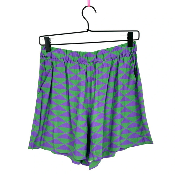 KULE Small The Reine Shorts Green Purple Grape Geometric Triangle Print Casual - Picture 3 of 9